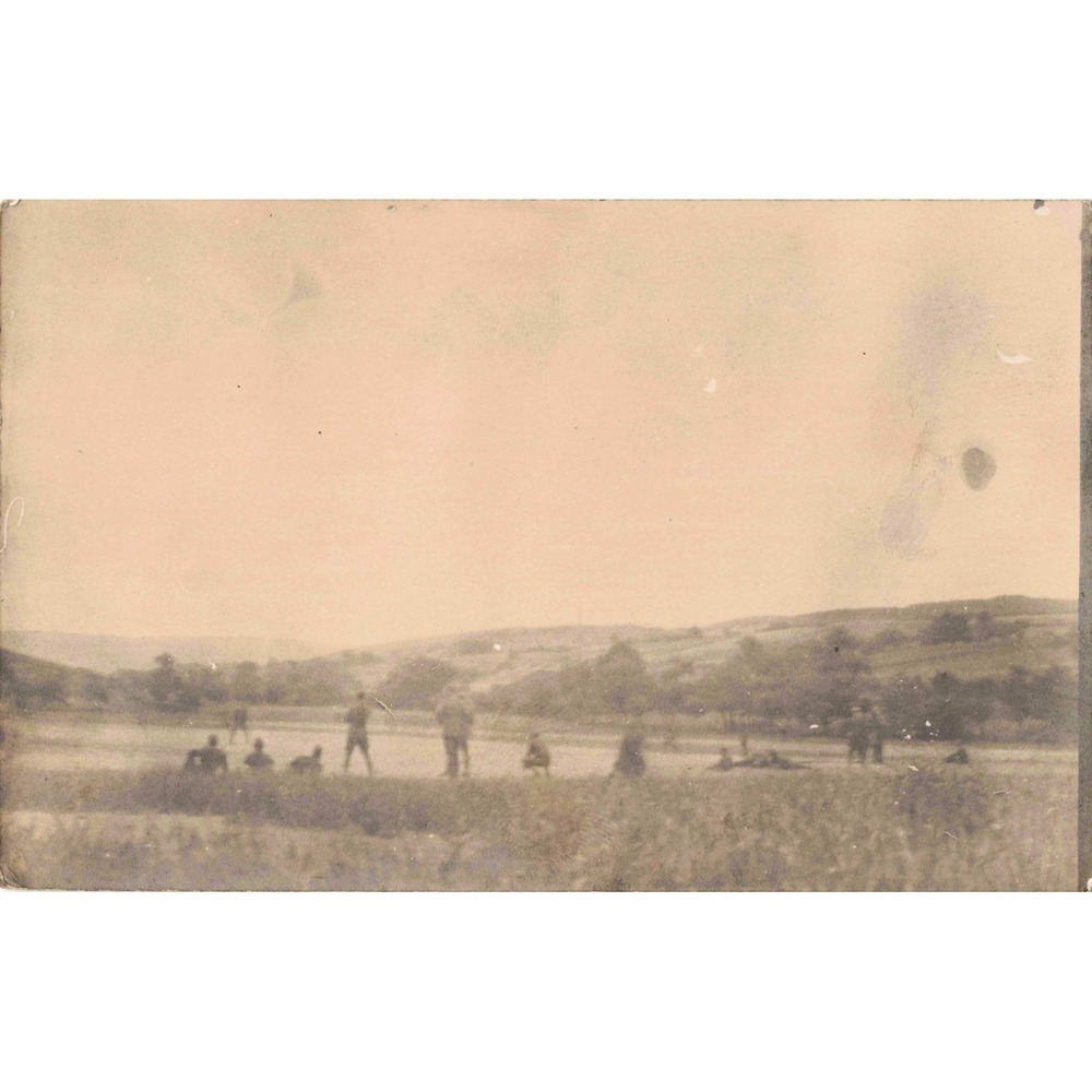 RPPC Figures in Field Rolling Hills Landscape Scene c1910 Real Photo Postcard